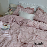 Earth Tone Marshmallow Puff Ruffle Bedding Set - Rust Pink